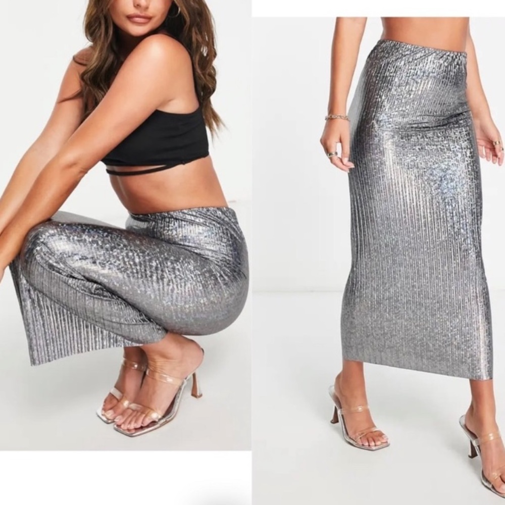 Silver midi party skirt